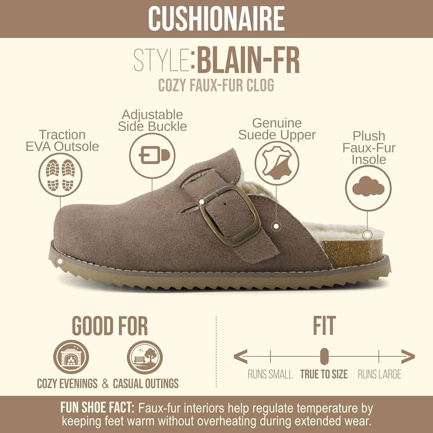CUSHIONAIRE Blain Fur Genuine Suede Clogs for Women, Cozy Slip-On Womens Slippers with Detailed Stitching and Memory Foam Comfort - Image 4