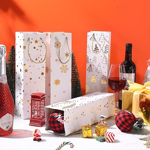 Miniatura 3 de Tenceur Paquete de 80 bolsas de regalo de vino de Navidad a granel, bolsas de vino de papel de Navidad con asas, cajas de regalo de champán de