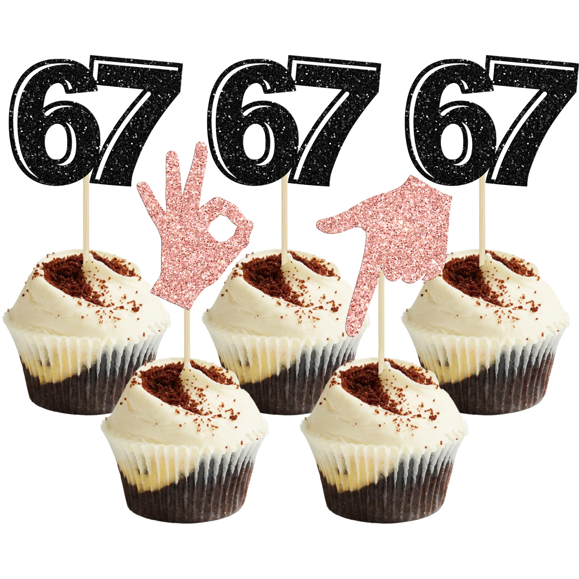Gyufise 24Pcs Six Seven Cupcake Toppers Funny 6 7 Party Decorations Funny Six Seven Birthday Cake Decorations for 6 7 Theme Party Supplies Coffee — image 1