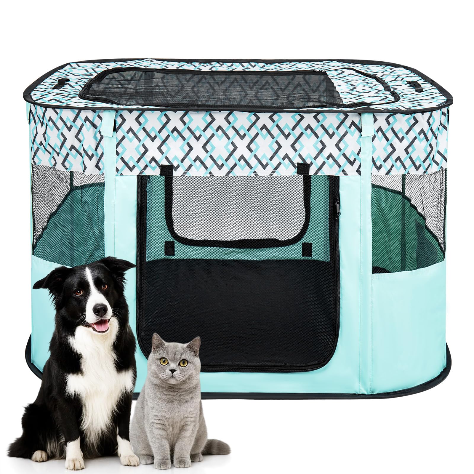 LN COZY CORNER Foldable Pet Playpen, Portable Small Dog Cat Crate, Soft Indoor Outdoor Pet Cage, Puppy Playpen with Mesh Panels, Dog Tent, Cat Playpen, Travel Pet Puppy Cage for Pets (Green-L)