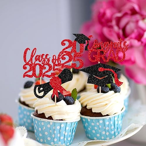 Miniatura 199 de Paquete de 24 adornos dorados para cupcakes de graduación 2025 con purpurina So Proud of You Done Diploma Graduation Cap Cupcake Picks Class of 2025