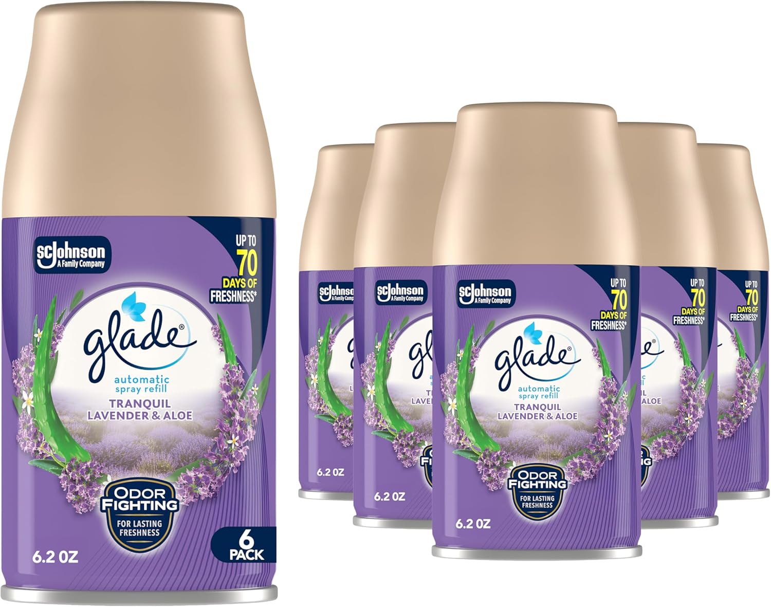 Glade Automatic Spray Refill, Air Freshener for Home and Bathroom, Tranquil Lavender & Aloe, 6.2 Oz, 6 Count