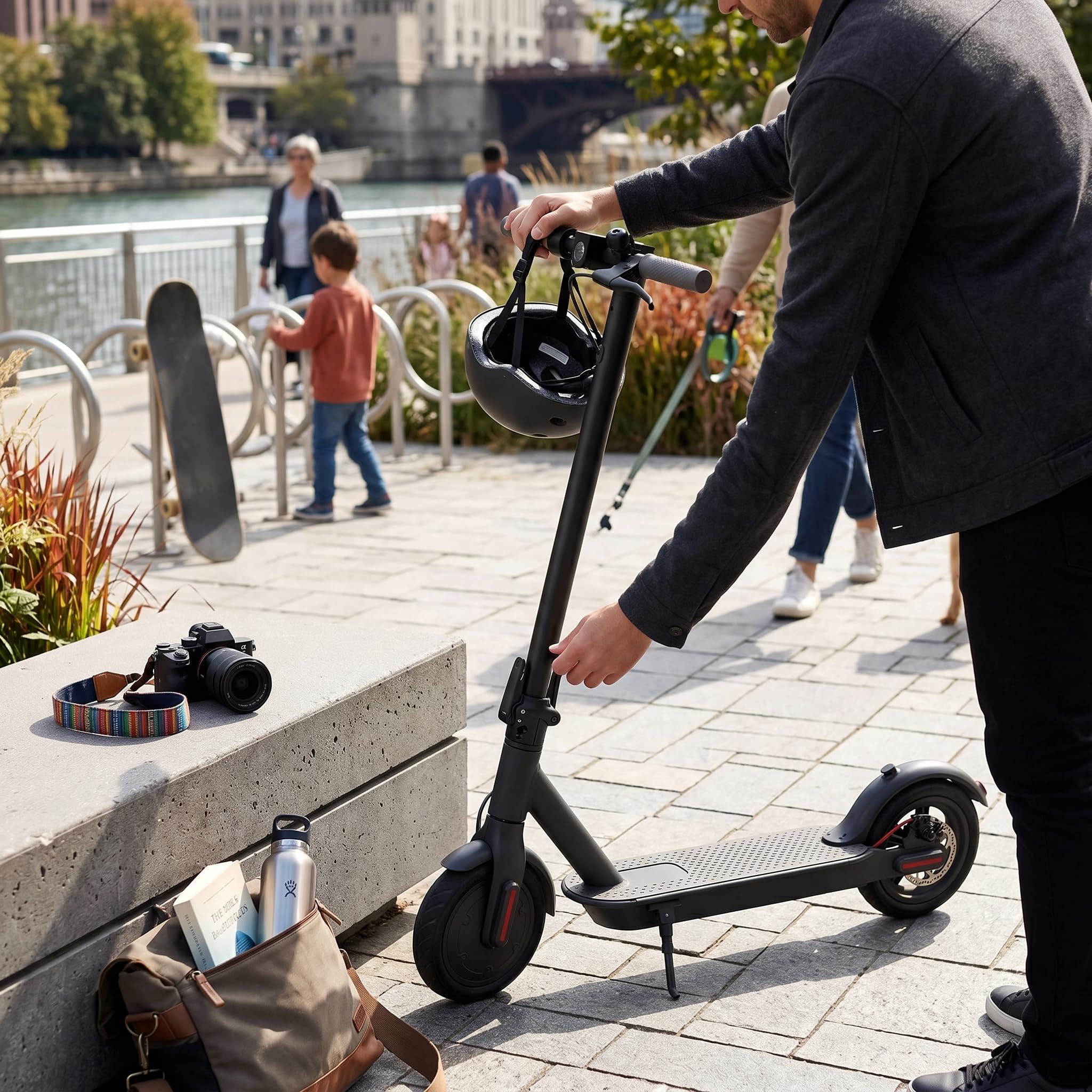 Poteau Pliant pour Scooter Électrique, Aluminium Léger, Installation Facile, Régulation en Hauteur, Base à Dégagement Rapide, pour Déplacements Urbains, Étudiants, Travailleurs, Loisirs.