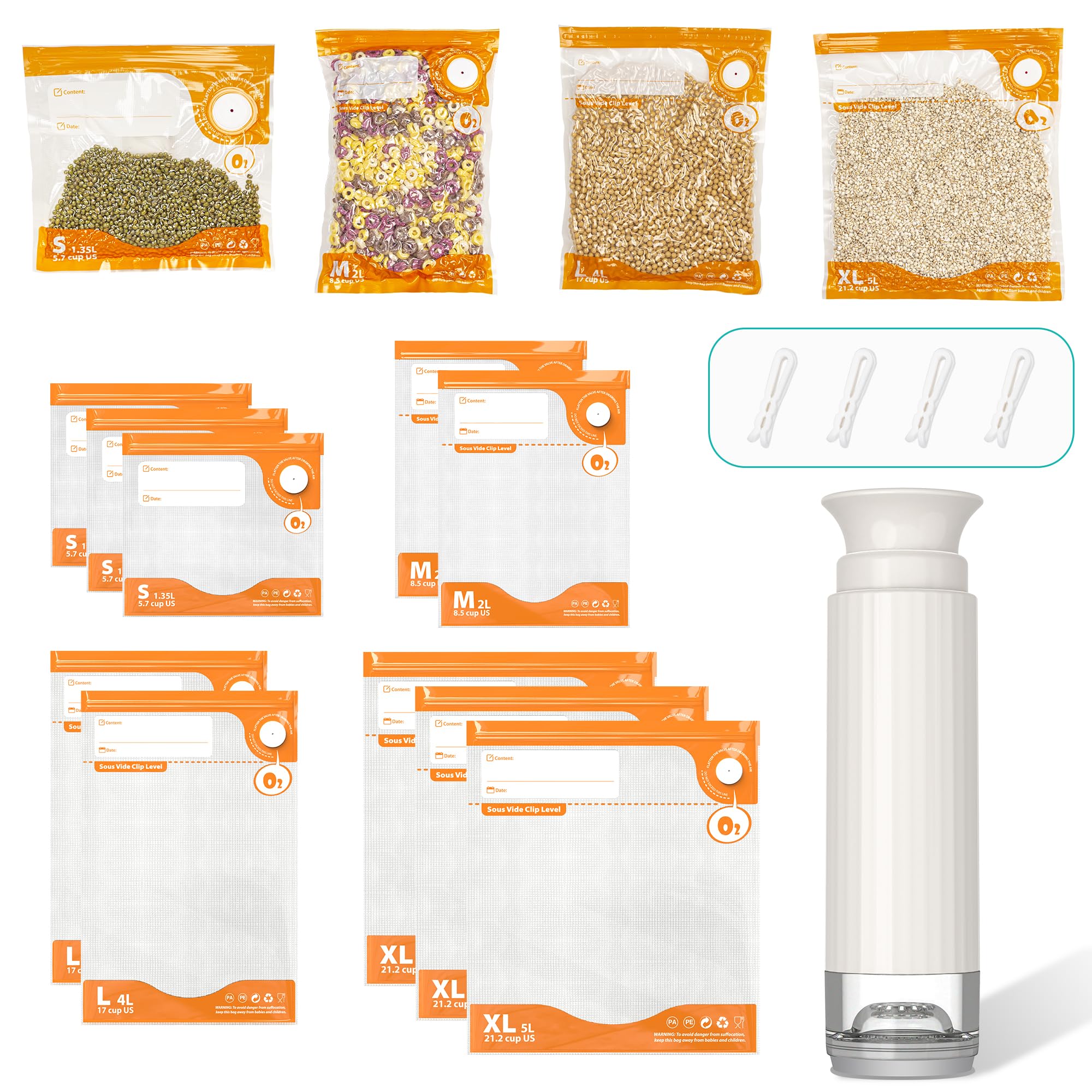 Vacuum Sealer Kit, Reusable Sous Vide Bags- 1pc Manual Pump 10 Storage Bags