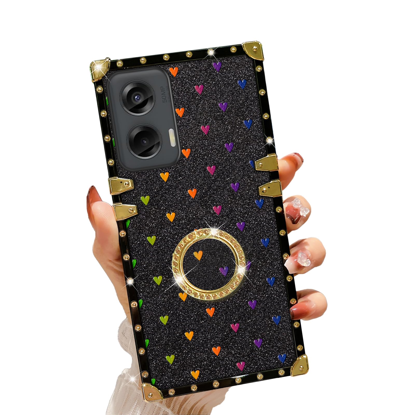 nancheng for Motorola Moto G Stylus 2024 5G Case for Girls Women Stylish Luxury Bees Design Cases with Ring Stand + Strap Lanyard Shockproof