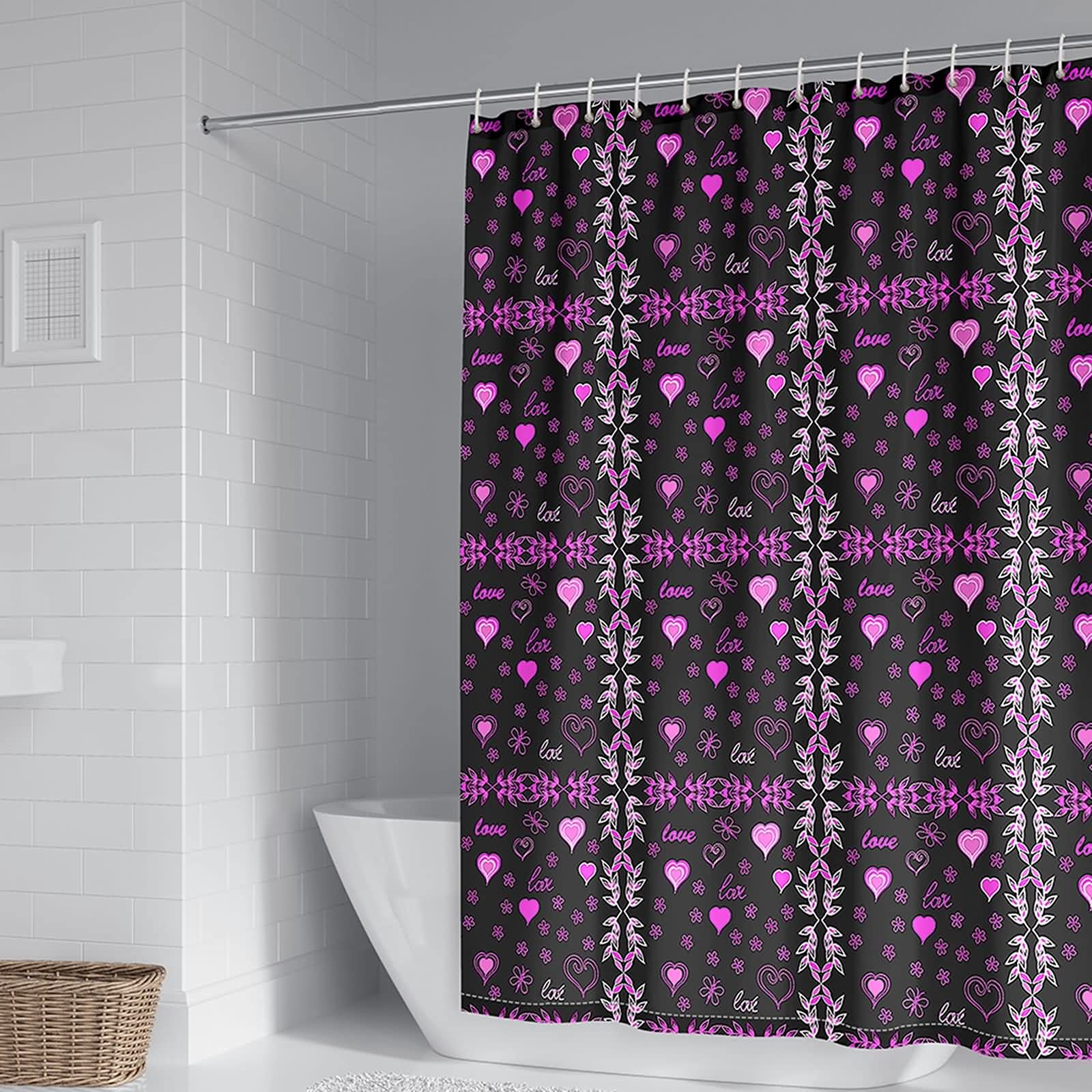 Rideau douche anti moisissure KnSam noir et rose imperméable 165x200cm avec crochets inclus