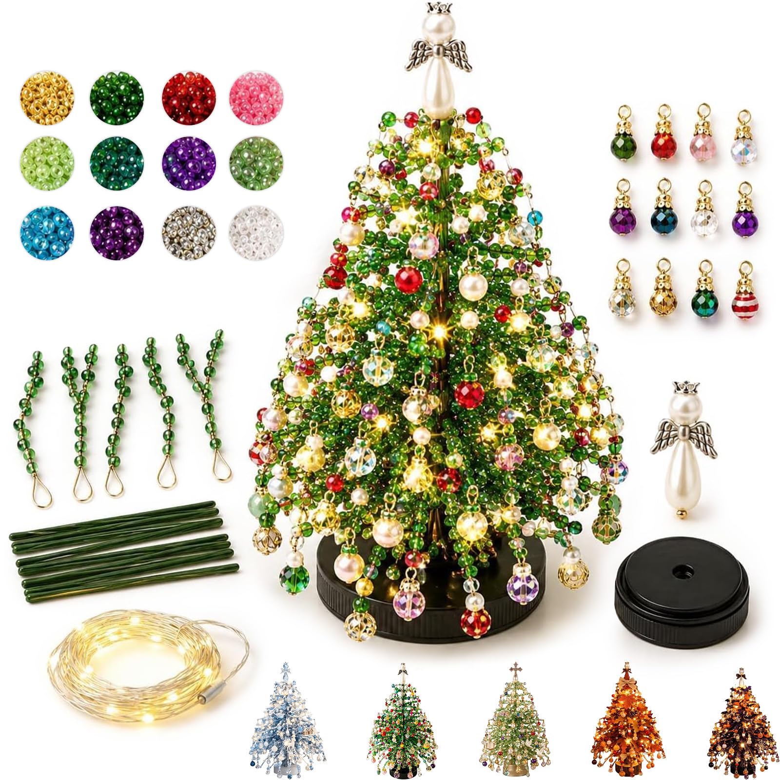 Wonlonda DIY Beaded Christmas Tree Kit with Angel Topper, 3D Crystal — image 1