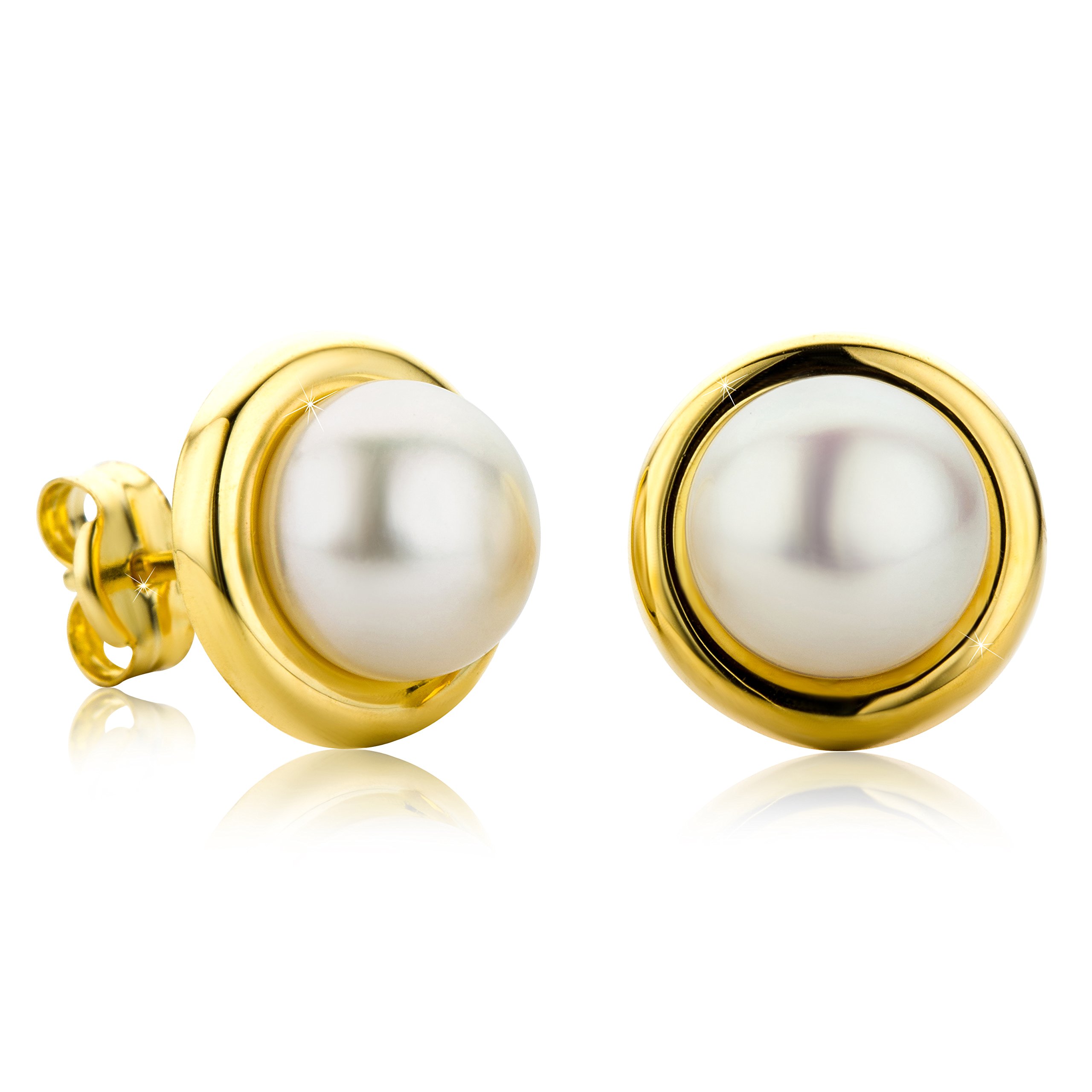 OROVI Ohrringe Gold- 9 karat (375) Gelbgold – Perlenohrringe, Ohrstecker Gold mit Weißen Süßwasserperlen 7 mm, Hypoallergene Perlen Ohrringe Damen, Schmuck Damen, Gold Schmuck- inkl. edler Schmuckbox