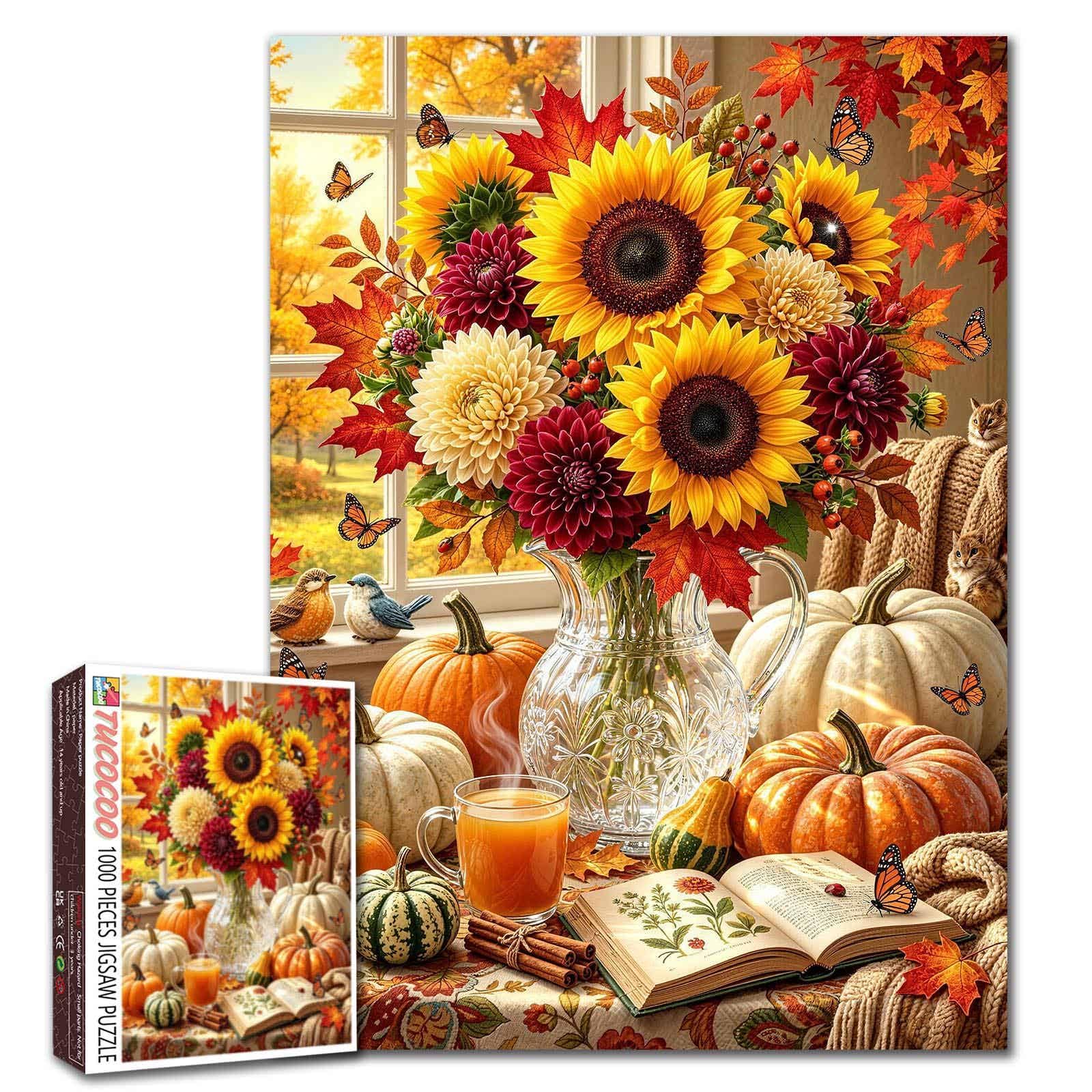 Beautiful Autumn Jigsaw Puzzles 1000 Pieces for Adults Families Sunflower Autumn Harvest Pieces Fit Together Perfectly 19.7 x 27.6 Inch Frameable Fall Puzzle Art โ image 1