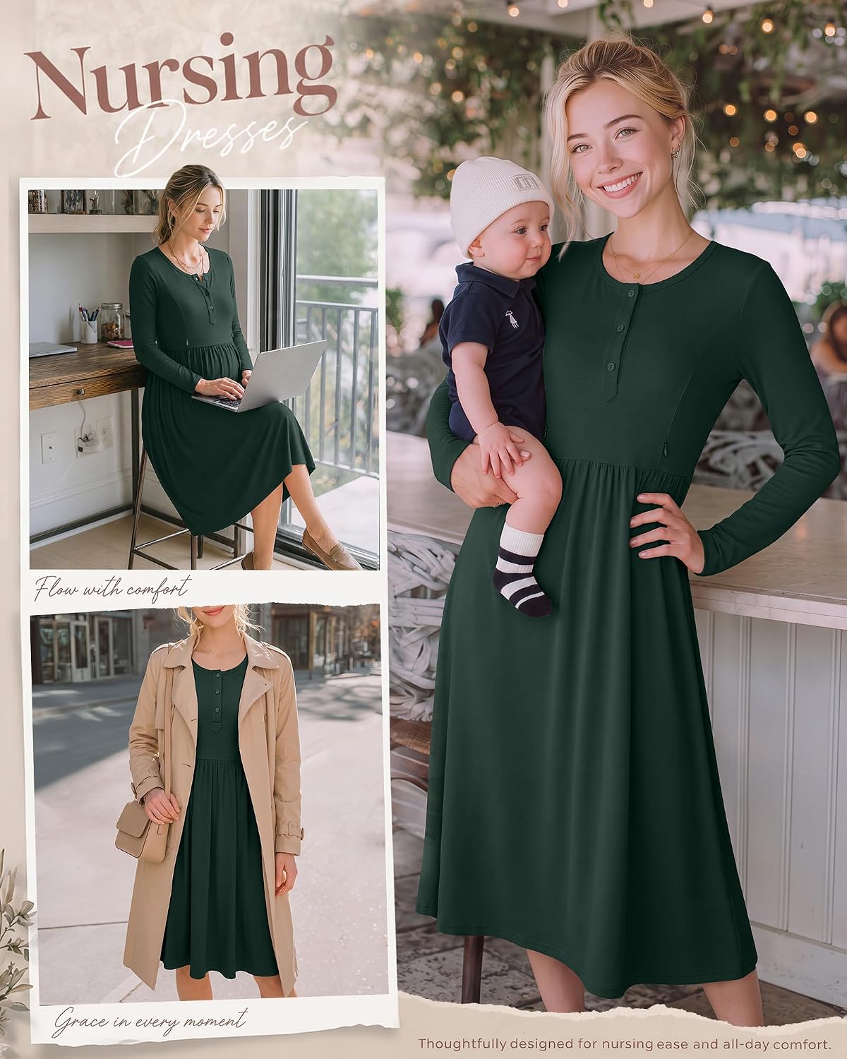 Huukeay Women's Maternity Nursing Dress with Pockets