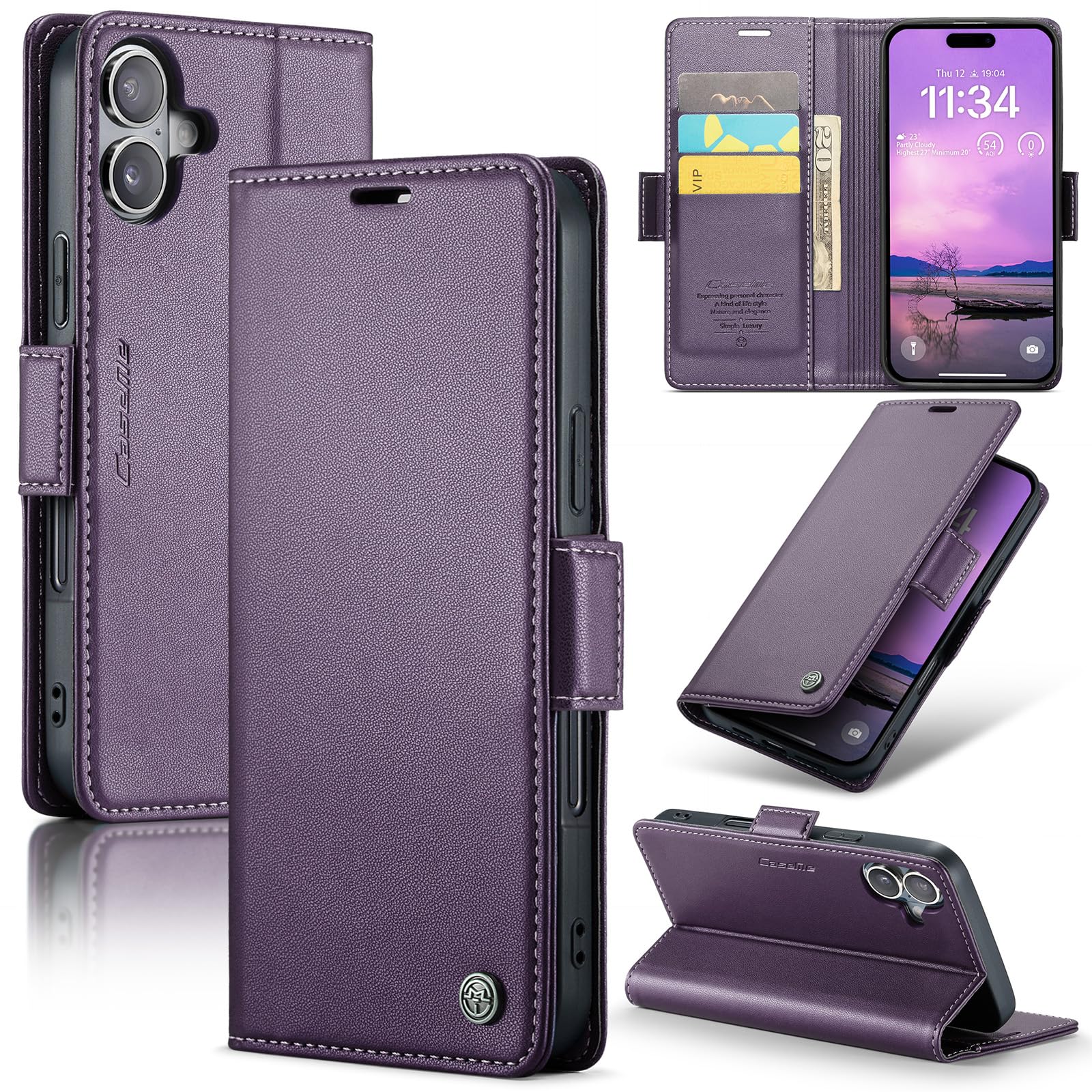 Taneny Flip Case for iPhone 16, [RFID Blocking] PU Leather Wallet Flip Folio Case with Card Holder Kickstand Shockproof Phone Cover for Men Women for