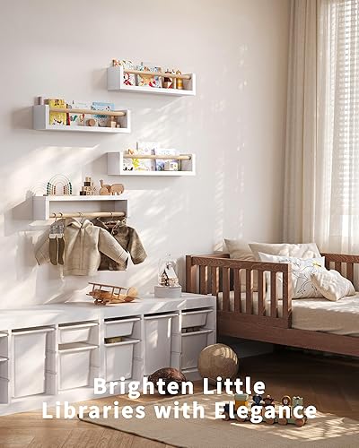 Miniatura 5 de Incluye herrajes, no necesita insertos de madera, estantes para libros de guardería, paquete de 4, estantes de pared para habitación de niños, bebé,