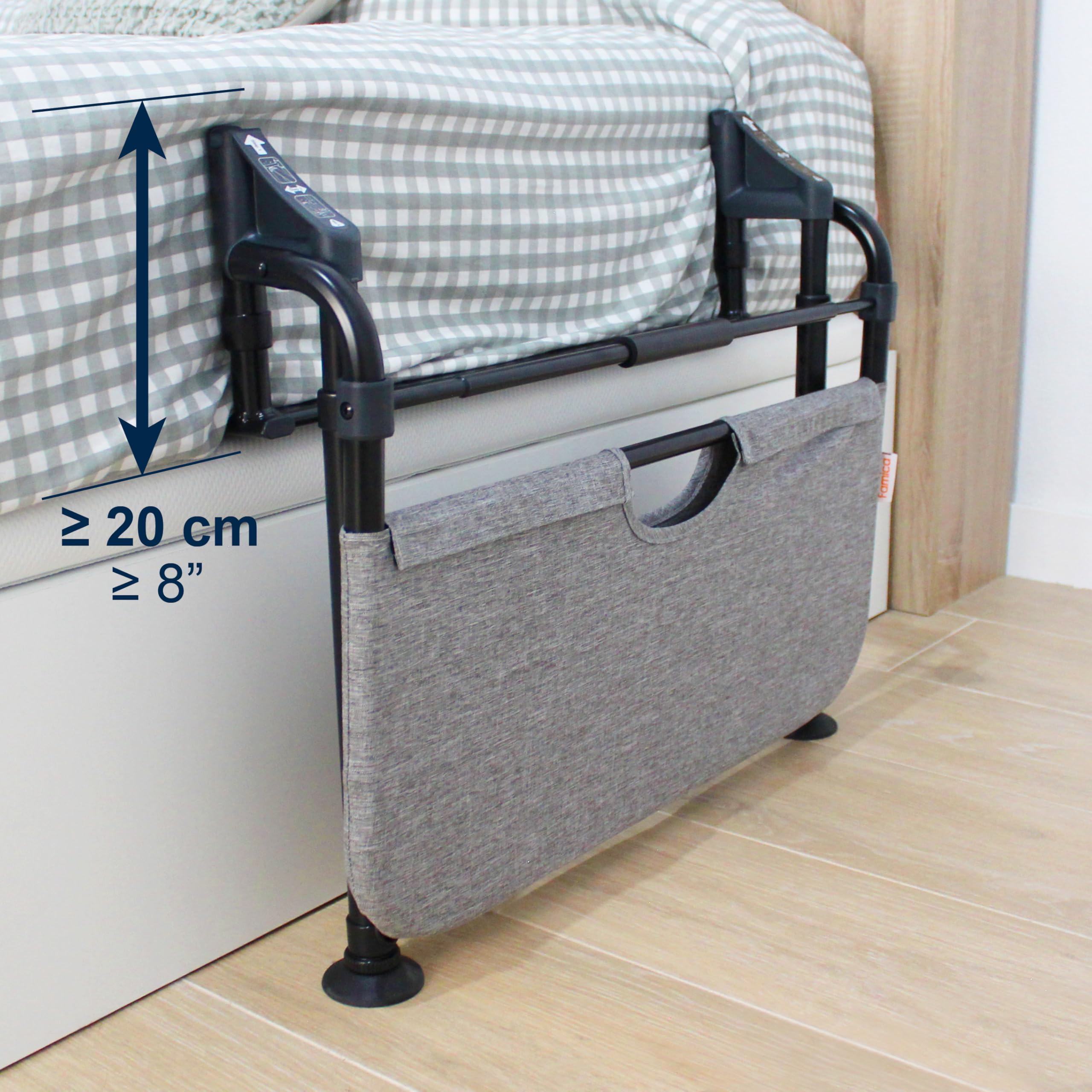 KMINA Sponda Letto Anziani Anticaduta Ribaltabile con Piedi (Letto 29-50 cm), Barriera Regolabile per Letto Matrimoniale, Adulti e Disabili