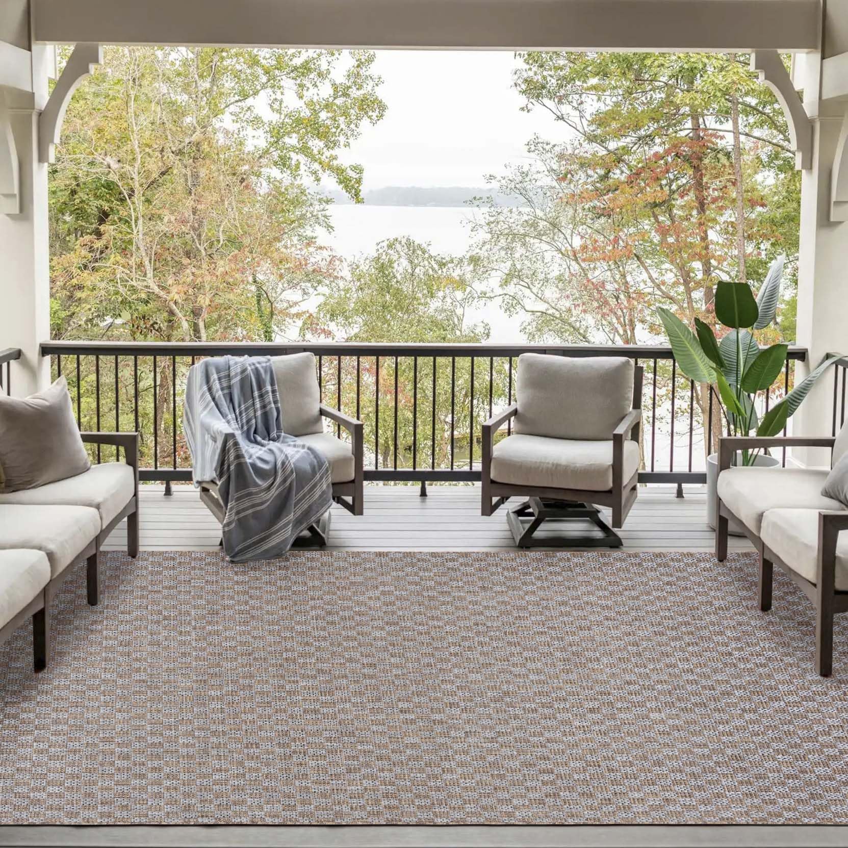 Mazovia Outdoor-Teppich Balkon 200x200cm Braun Anthrazit Geometrisch