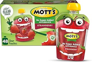 Mott's No Sugar Added Strawberry Applesauce, 3.2 Oz Clear Pouches, 48 Count (4 Packs Of 12), Good Source Of Vitamin C, No Artificial Flavors