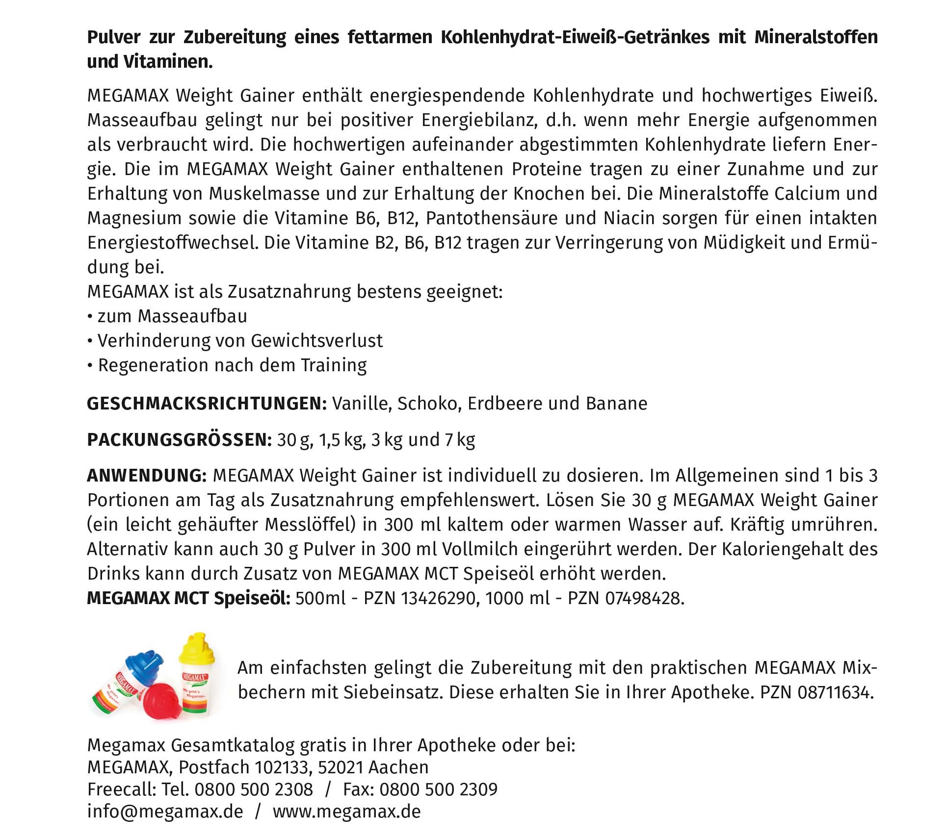 Megamax Weight Gainer Schoko 1,5 kg - Dein Mass Gainer zur Zubereitung eines fettarmen Kohlenhydrat-Eiweiß-Getränkes für Muskelmasse u. Gewichtszunahme Ideal zur Kräftigung und bei Untergewicht