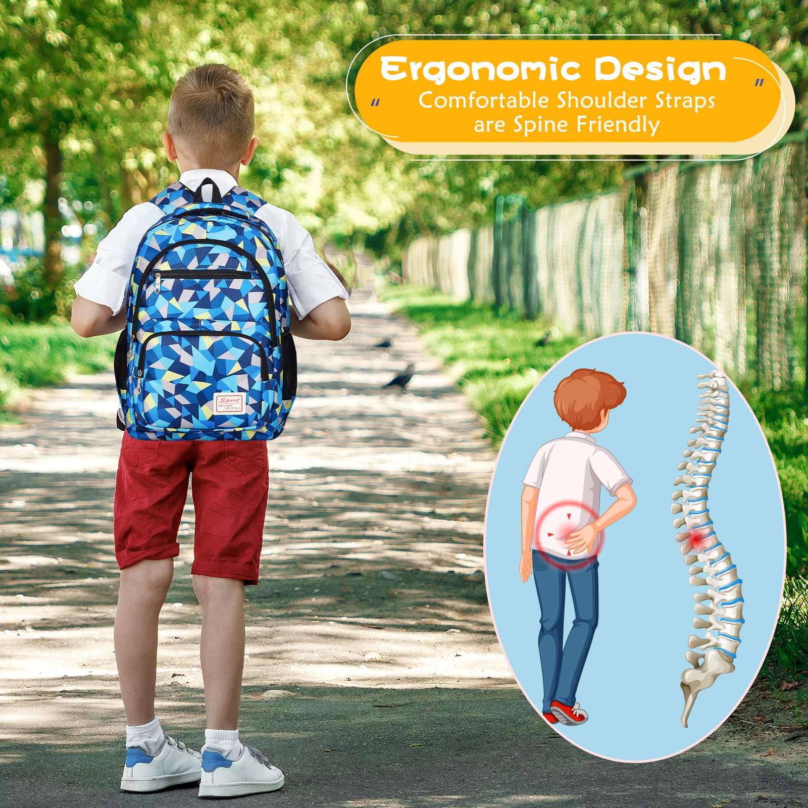 Sciphylia Cartable Fille Primaire Garcon Imperméable Sac a Dos Enfant Fille CP CE2 Elementaire 3 en 1 Sac à Dos Poids Léger avec Sacs à Lunch et Trousse pour CE1 CM1 CM2 D'école Étudiants, Bleu