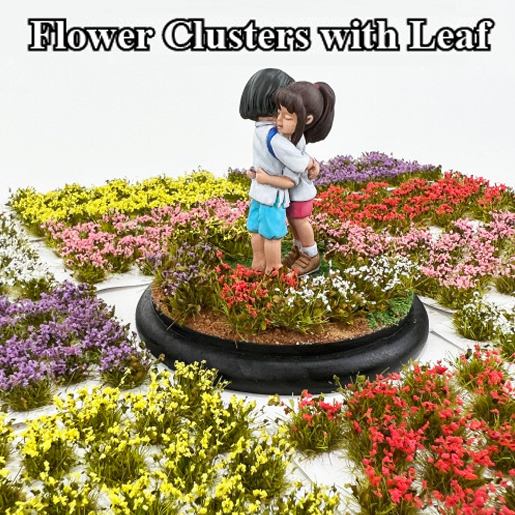 Woohome Miniature Colorful Flower Cluster, Multi Sizes Static Grass Tuft Model Grass Tufts Flower Vegetation Groups Static Grass Tufts for DIY Model Train Landscape Railroad Scenery (4A) - 4