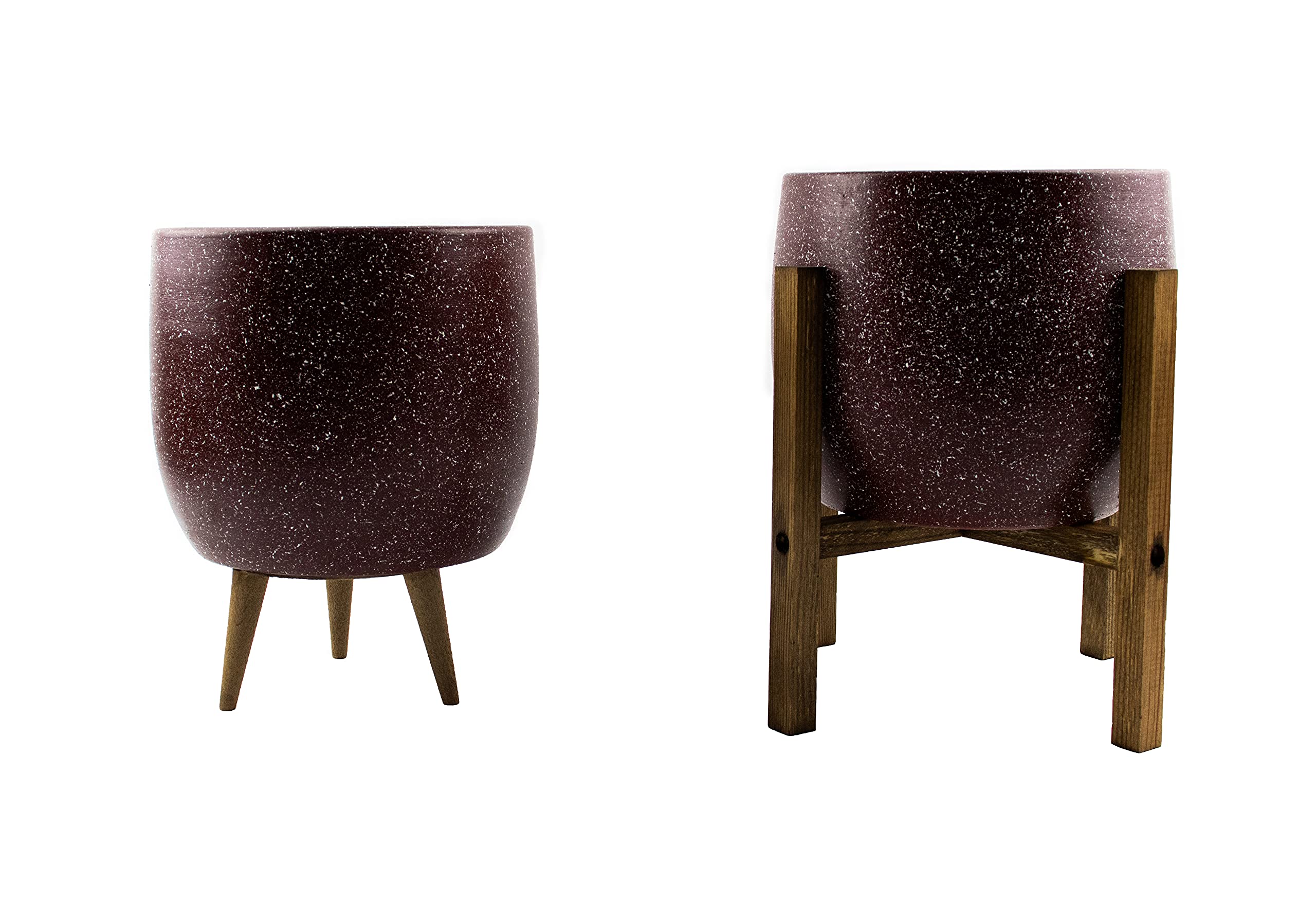 Bitki Tasarımı Ev Dekorasyon Aksesuar Bordo Granit Toprak Saksı Saksılık Salon Çiçeklik İkili Set 3 Ayaklı- 4 Ayaklı- 19 CM