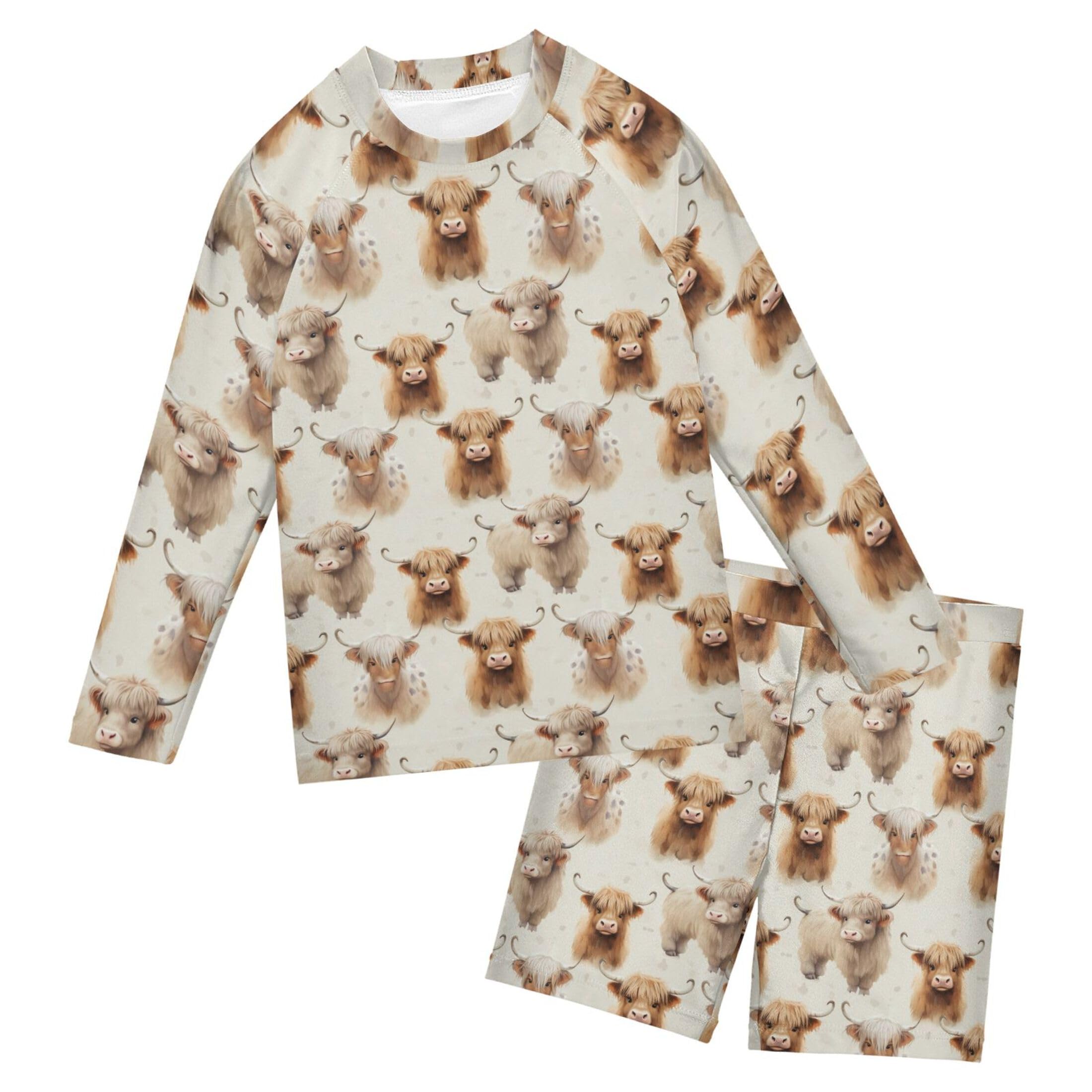 Highland Cow Animal Toddlers and Baby Boys' Swimsuit Trunk and Rashguard Set B0403008