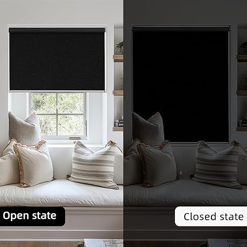Miniatura 30 de ChrisDowa Persianas enrollables 100% oscurecedoras sin cadena, con tela jacquard a rayas, aislamiento térmico, protección UV, persianas opacas
