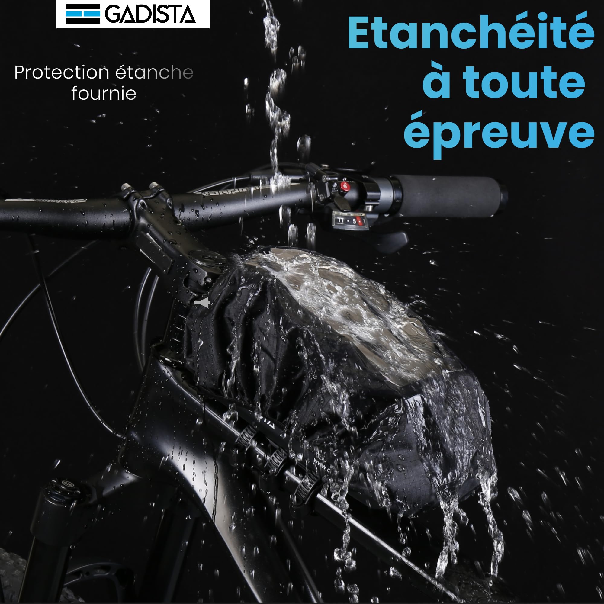GADISTA France, Sacoche Velo Cadre Etanche pour Telephone Tactile 6.8" VTT, Cadeau Homme Noel, Accessoire Velo Indispensable (Téléphone Externe + Rangement séparé)