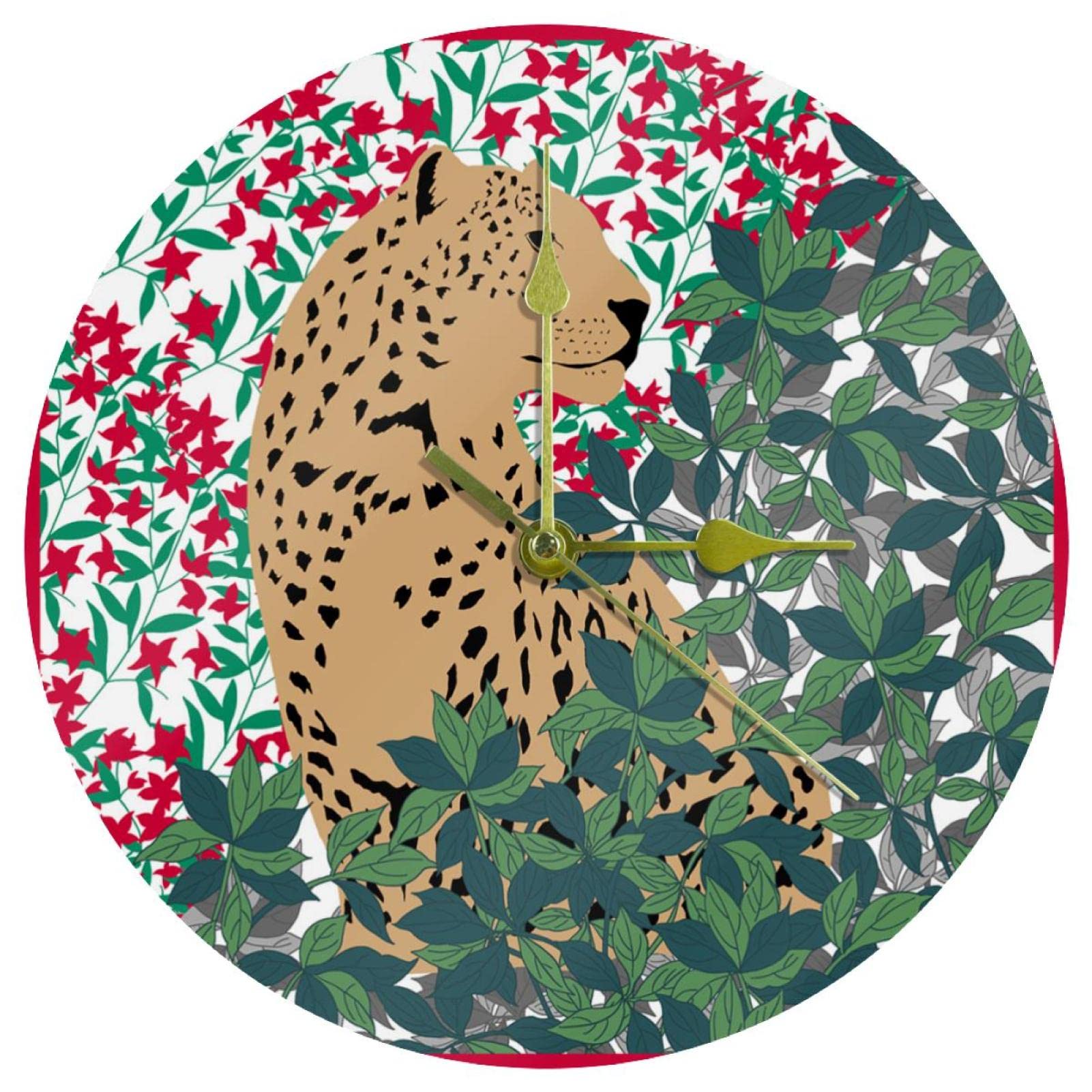 Horloge murale ronde non graduée décorative acrylique léopard 24 cm