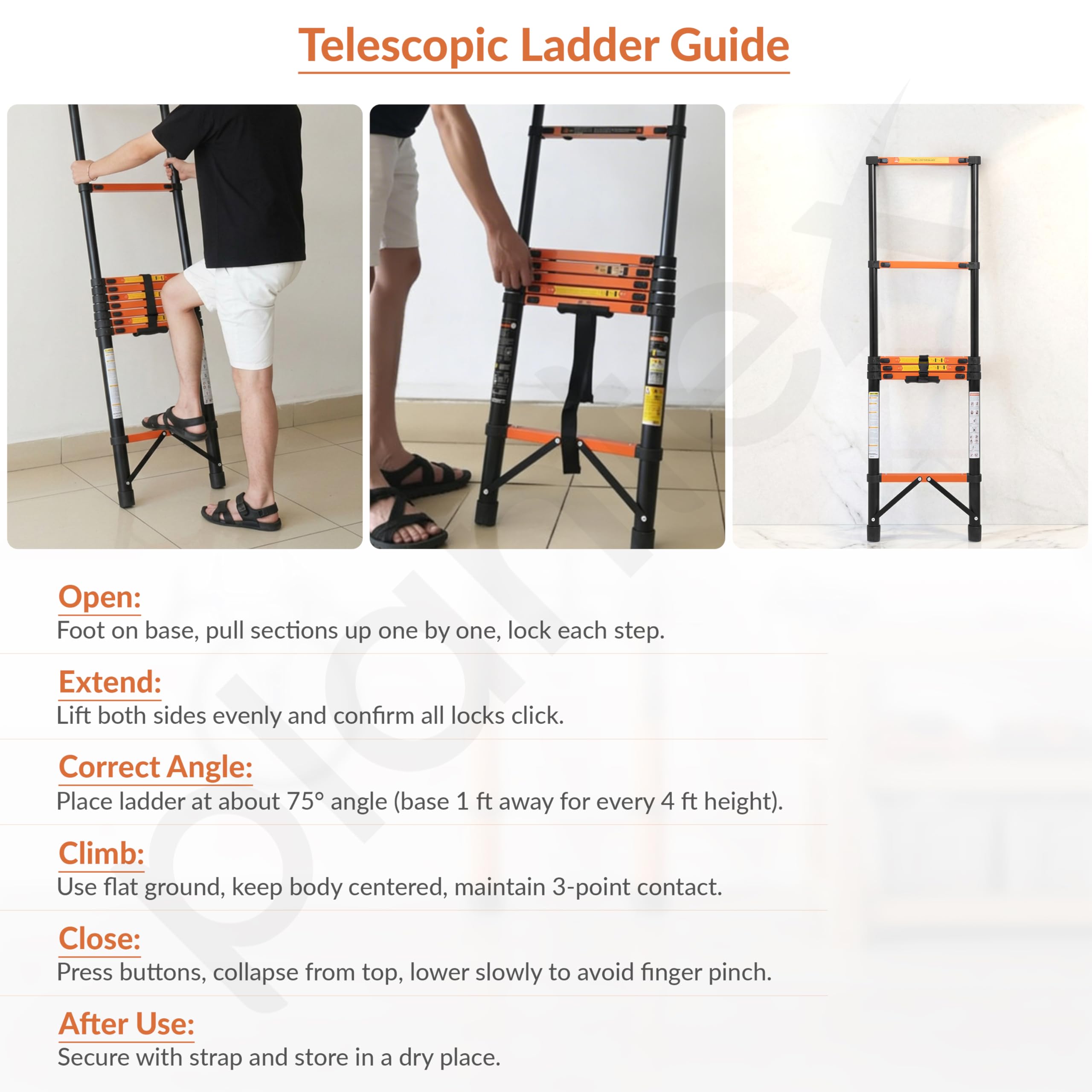 Plantex 1.9m (6.23 ft.) Telescopic Ladder/Carbon Steel 5-Steps Portable & Compact Ladder/Foldable Multipurpose Collapsible Ladder for Home & Outdoor Use - (Orange) — Amazon image 7