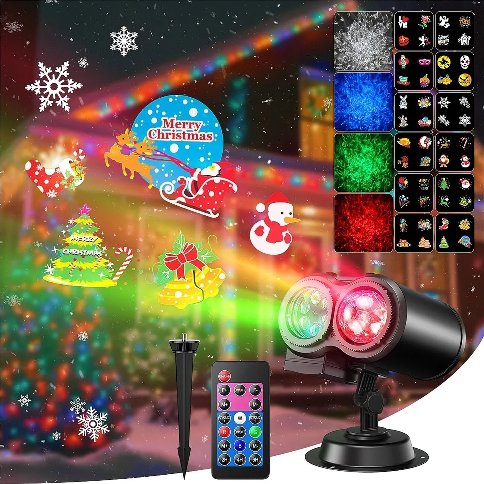Projection Light - Weihnachtsprojektorlicht, 12 Musterkarten, for Halloween und Weihnachten