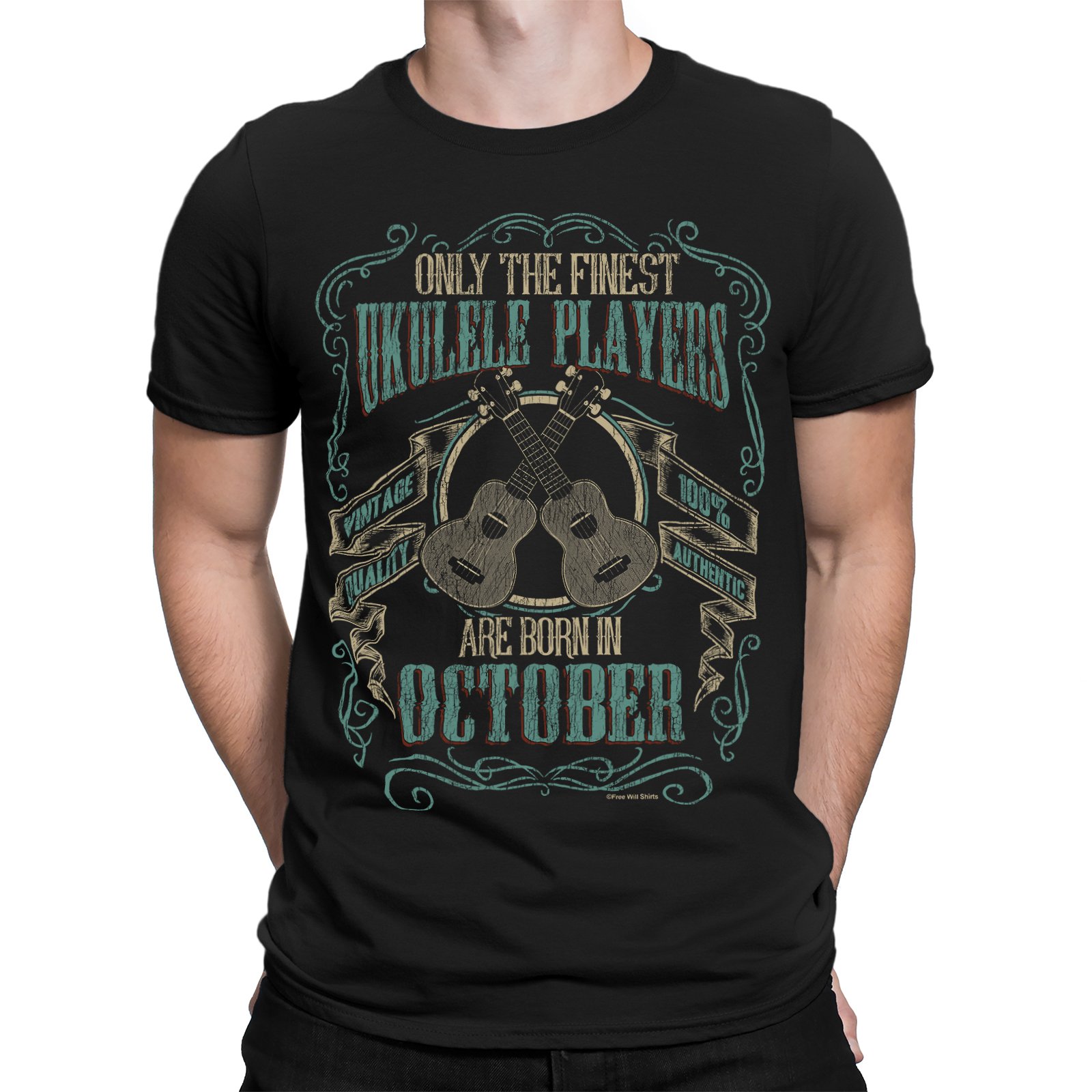 Only The Finest Ukulele Players are Born in October - Music Birthday Gift Mens Ukulele Organic Cotton T-Shirt Black