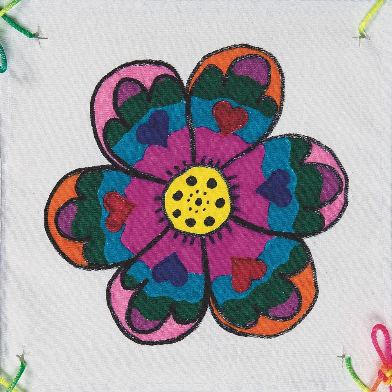 S&S Worldwide Quilt | 25 Blank 8" Cotton Squares | Multicolor Rattail Cords | 40"x40" Assembled