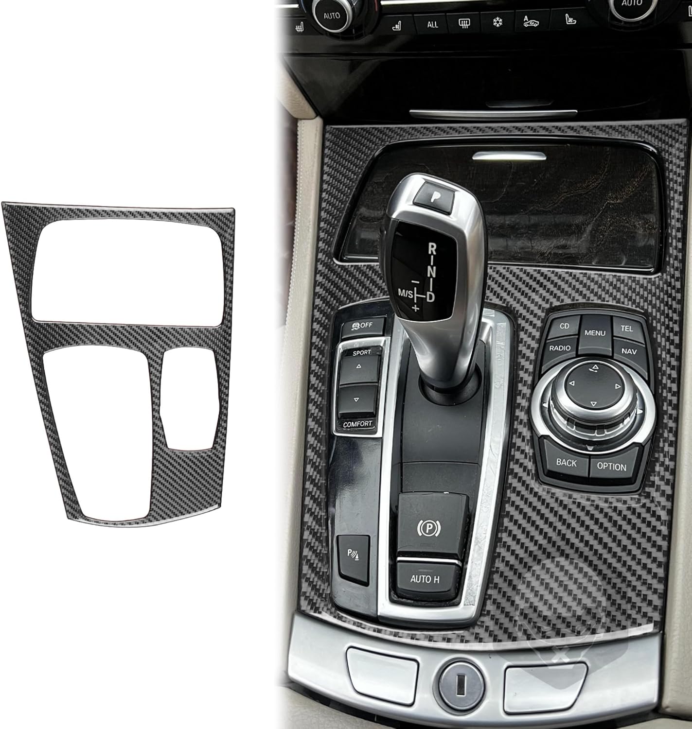 Carbon Fiber Cover Trim Sticker Accessories Decoration Compatible with BMW 7 Series F01 2008-2015 (Classic, Gear Shift Dashboard Frame 16)