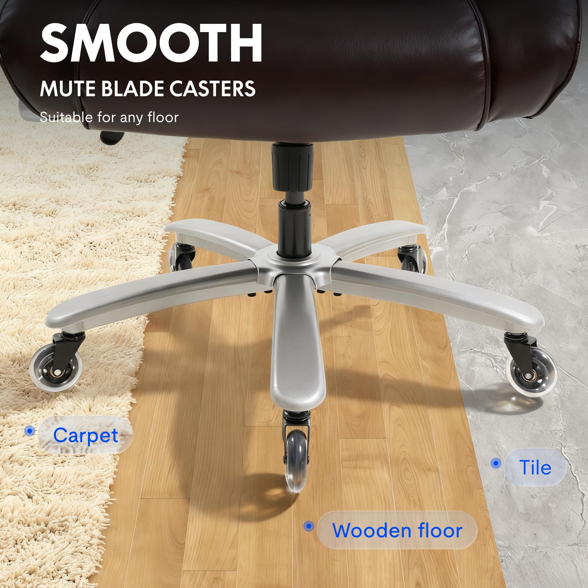 FLEXISPOT 600lbs Big and Tall Office Chair for Heavy People, Heavy Duty Computer Desk Chair with Dynamic Lumbar Support 2D Armrest Blade Wheels, Chairs for Home Office Gaming Working, Leather, Brown