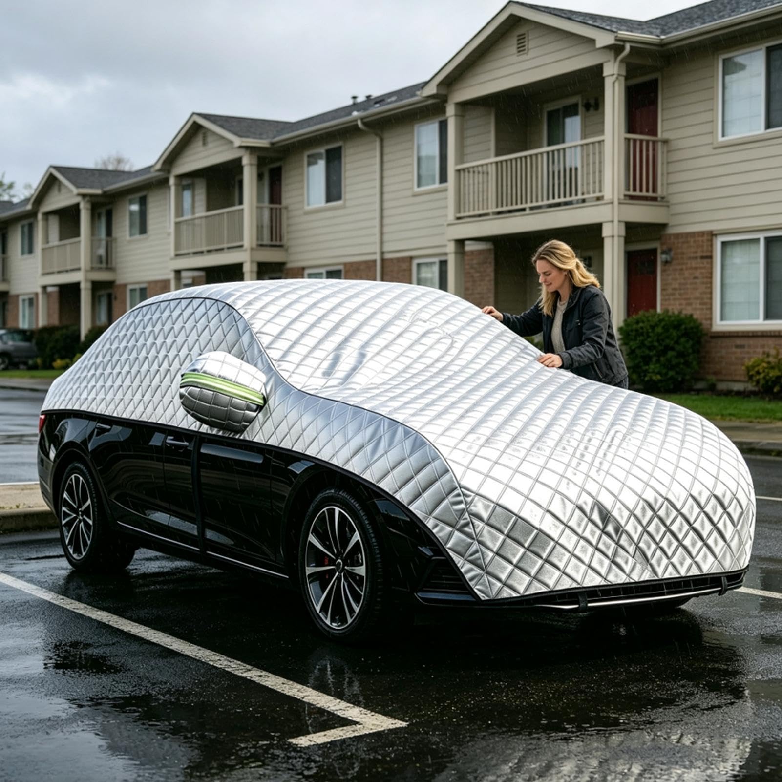 Half Car Cover Half Waterproof – All Seasons Snow Car Cover for Snow, Ice,