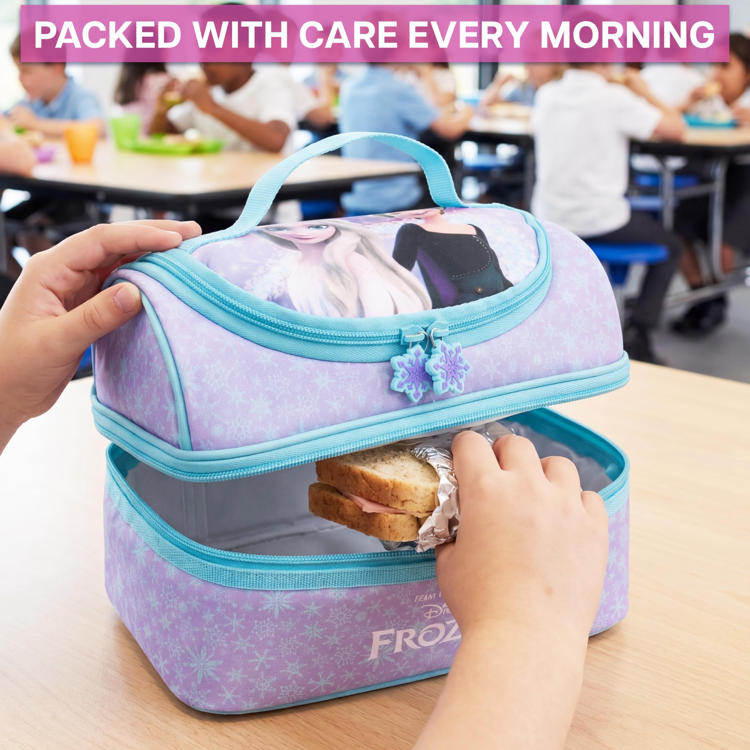 Get Trend Disney Frozen Borsa Termica Bambini 3L, Lunch Bag Merenda con 2 Scomparti, Porta Pranzo Bambina per Scuola Asilo e Tempo Libero, Idea Regalo Bambina (Viola Frozen)