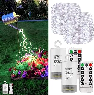 VOOKRY 2 Pack Battery Operated Fairy Lights with Timer, Waterproof Waterfall Flash Lights 8 Modes 10 Strands 200 LEDs Hanging Vine String Lights with Remote for Outdoor DIY Watering Can Lights