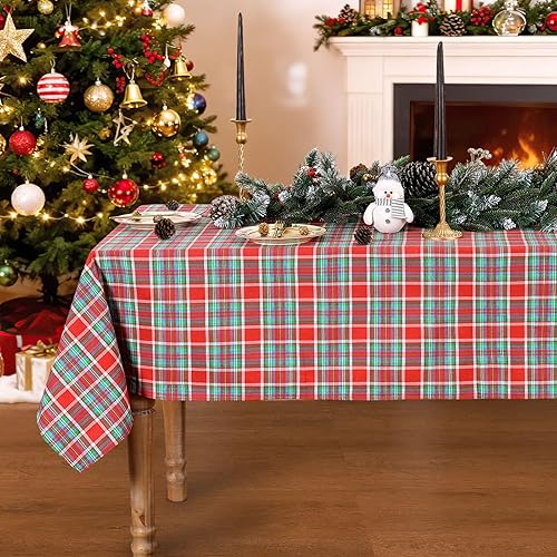 Fanqisi Mantel de Navidad de 56x84 Pulgadas Mantel a Cuadros Mantel a Cuadros de Búfalo para Fiestas de Navidad Granja Decoraciones de Mesa de