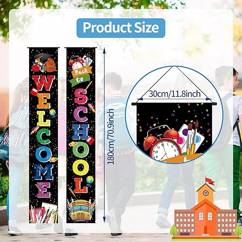 Miniatura 2 de Cartel de bienvenida de regreso a la escuela para puerta, porche, primer día de escuela, pancartas de tela colgantes, banderas, letreros de