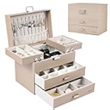 Dajasan Jewelry Organizer Box, Large Jewelry Storage Box, PU Leather Jewelry Storage Case for Valentine's Day, Birthday, Mother's Day, Christmas (Champagne)