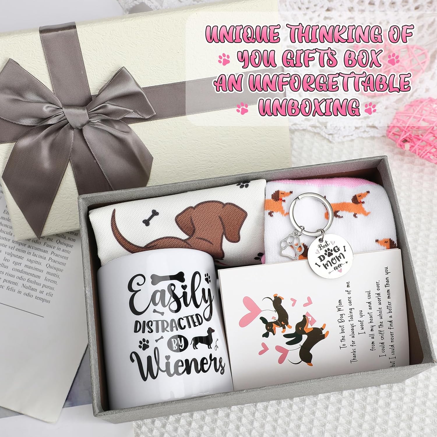 6 Pcs Dachshund Gift Set for Women Weiner Dog Makeup Bag Novelty Crew Socks 11oz Coffee Mug Dachshund Lover Basket Gift Set for Mom Daughter Mother's Day Birthday New Puppy Owners - Image 5