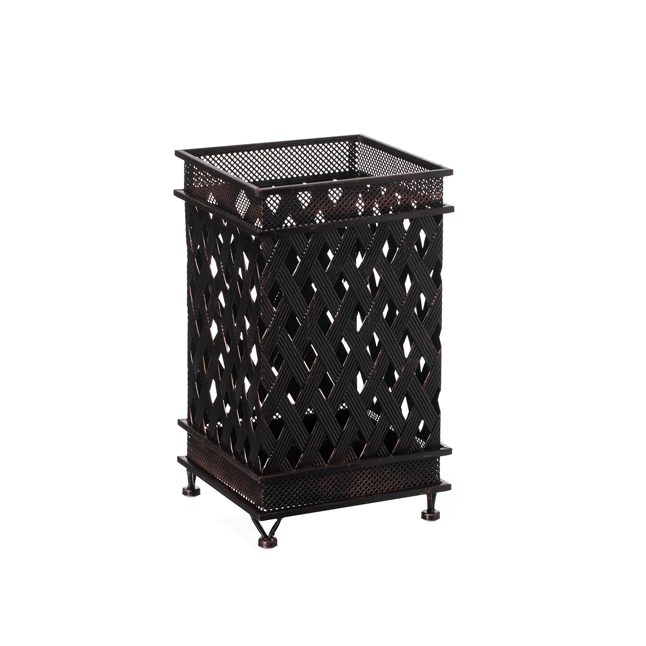 Dualplex Umbrella Stand for Entryway, Umbrella Holder Metal Antique Look, Square Style w/Removable Drip Tray, Entry Hallway Décor, Home Office Decoration Rack Holds Umbrellas Canes Walking Sticks