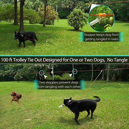 Miniatura 6 de Sistema de amarre para perros pequeños a grandes, cable de corrido para perros de 100 pies75 pies con cable de pasillo de 100 pies, ideal para