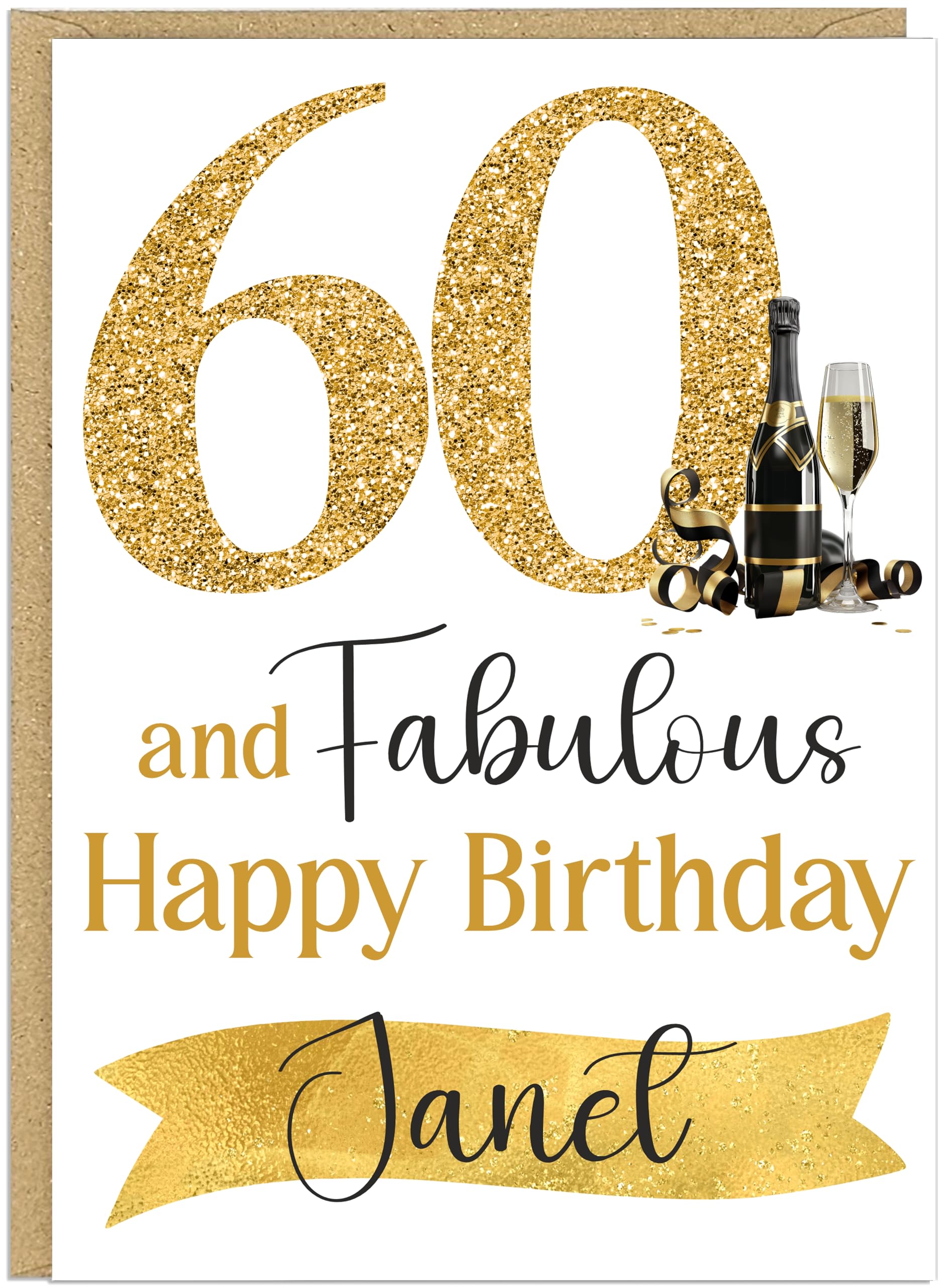 Custom Milestone Birthday For Her Cards - 30th 40th 50th 60th 70th 80th 90th & Fabulous! Add Own Name Gold Champagne Happy Birthday Female Greeting Cards (60th)