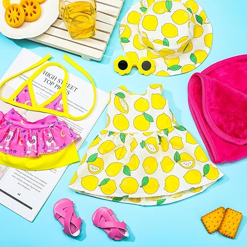 Miniatura 2 de Kajaia Conjunto de 8 piezas de ropa y accesorios para muñecas de 18 pulgadas, traje de baño, conjunto de muñeca para natación, trajes de baño, gafas