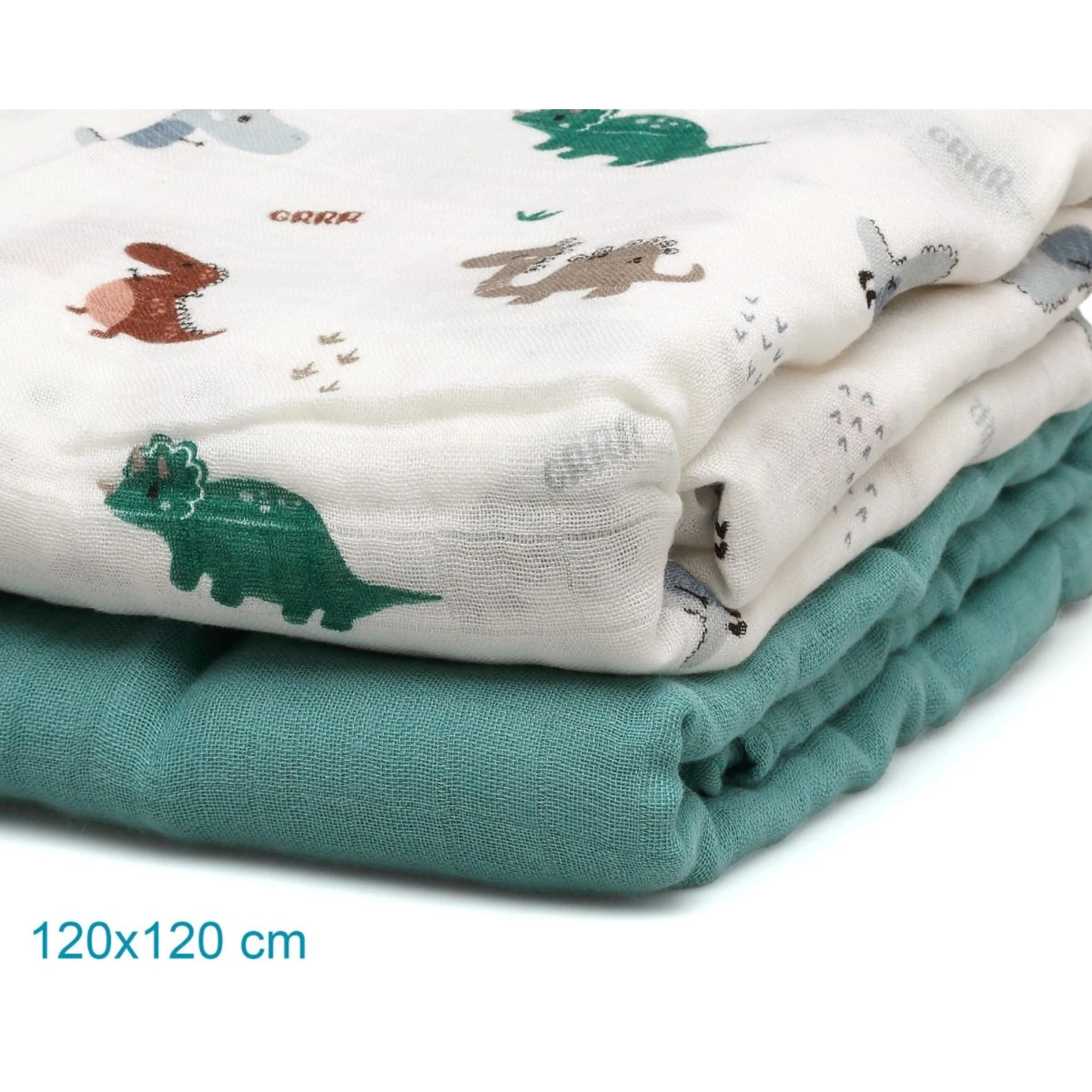 Kiokids | Chiffon Dinosauri Salvia | Morbidezza Eccezionale Grazie al Bambù e al Cotone | Termoclimatico | Fresco in estate e caldo in inverno | 120x120 cm | Salvia
