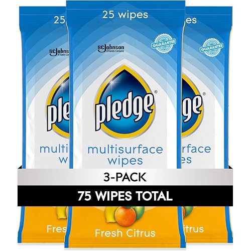 Pledge Multisurface Cleaning Wipes, pH Balanced, Fresh Citrus, 25 Count (Pack of 3, 75 Total Wipes)