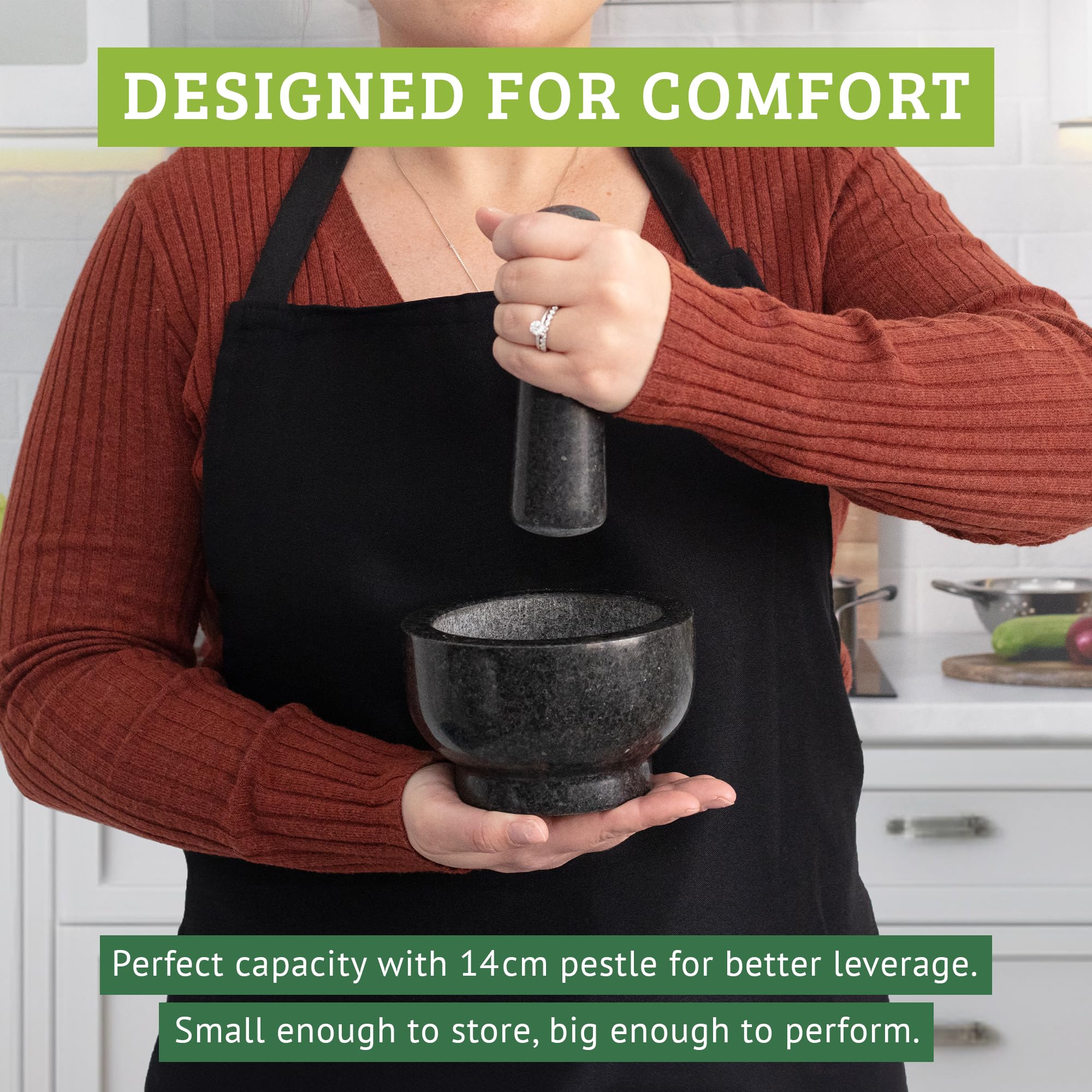 Mortero Cocina De Granito, Mortero Piedra, 13 Cm, Molcajete Piedra Volcanica, Resistente, 1,3 Tazas De Capacidad, Gris