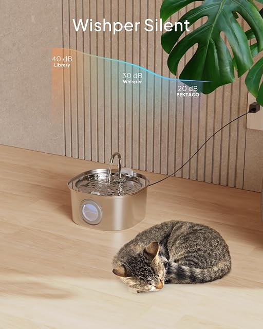 Foto 3 de 8 de PEKTACO Fuente de agua para gatos de 3,2 l con ventana de visualización