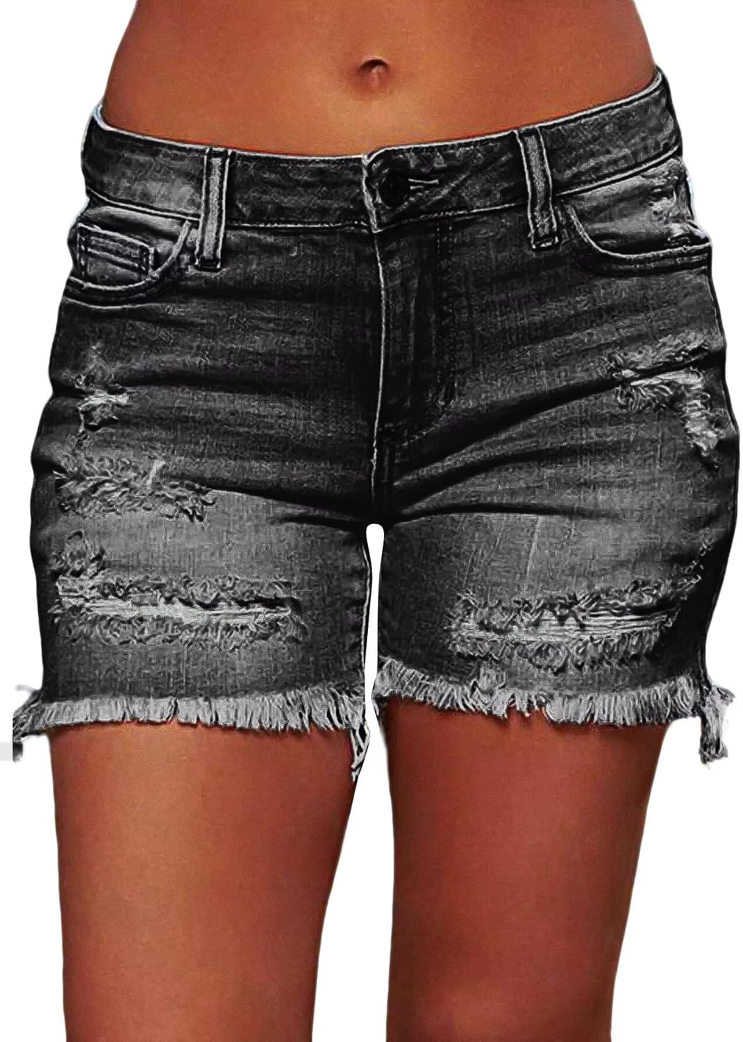 Flamingals Ripped Stretchy Jean Shorts for Women Raw Hem Low Waist Casual Trendy Denim Shorts