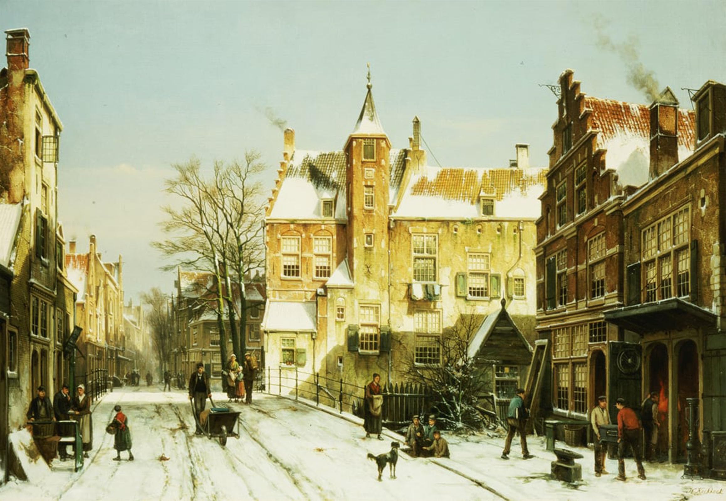 ARTXLXXBN Famous Painting Art Wall Decor Abstract Art Picture a Dutch Village in Winter by Willem Koekkoek Animal Pictures for Home Decor 60x90cm